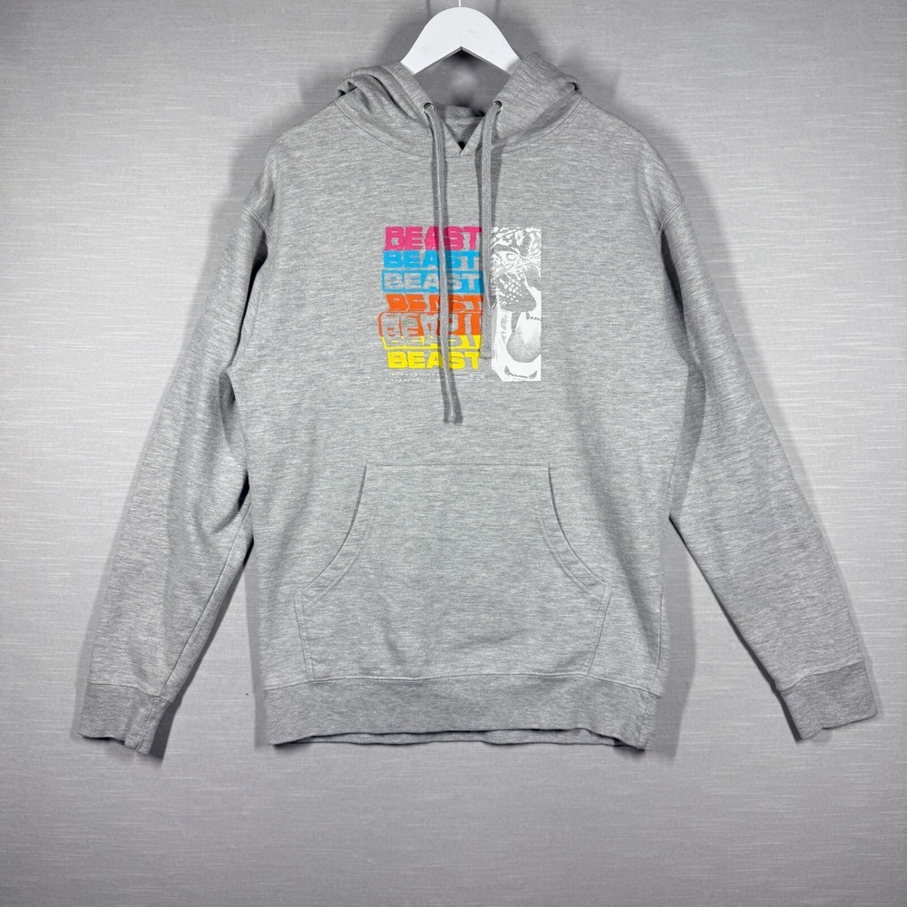 Mr Beast Sweatshirt Hoodie Mens Medium Long Sleeve Pocket Graphic Heathered Gray